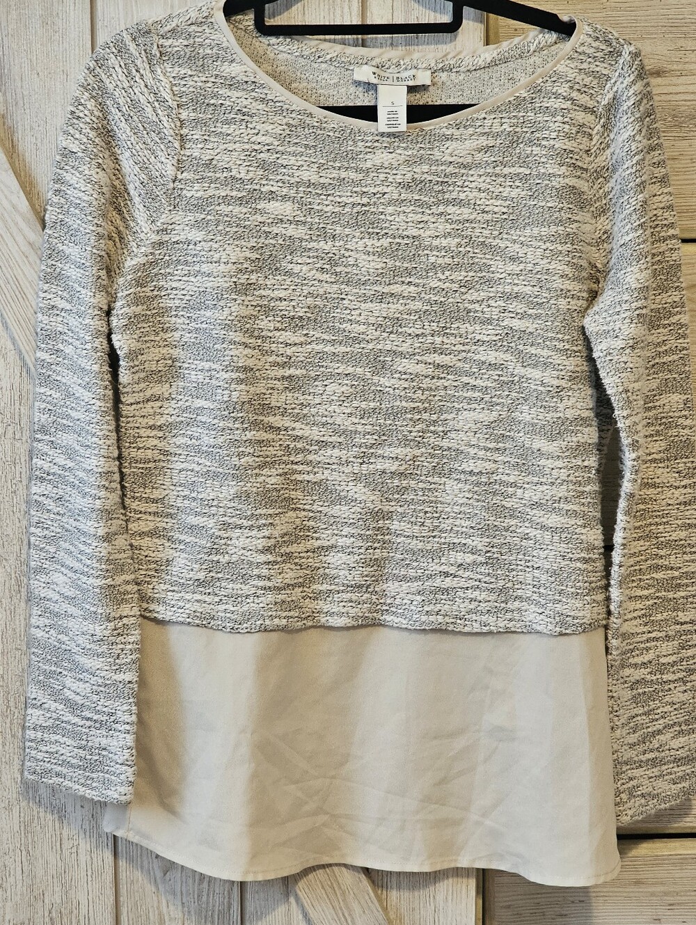 WHBM SZ SM Layered Gray & Cream Knit Top W/ BLOUSE FEATURES